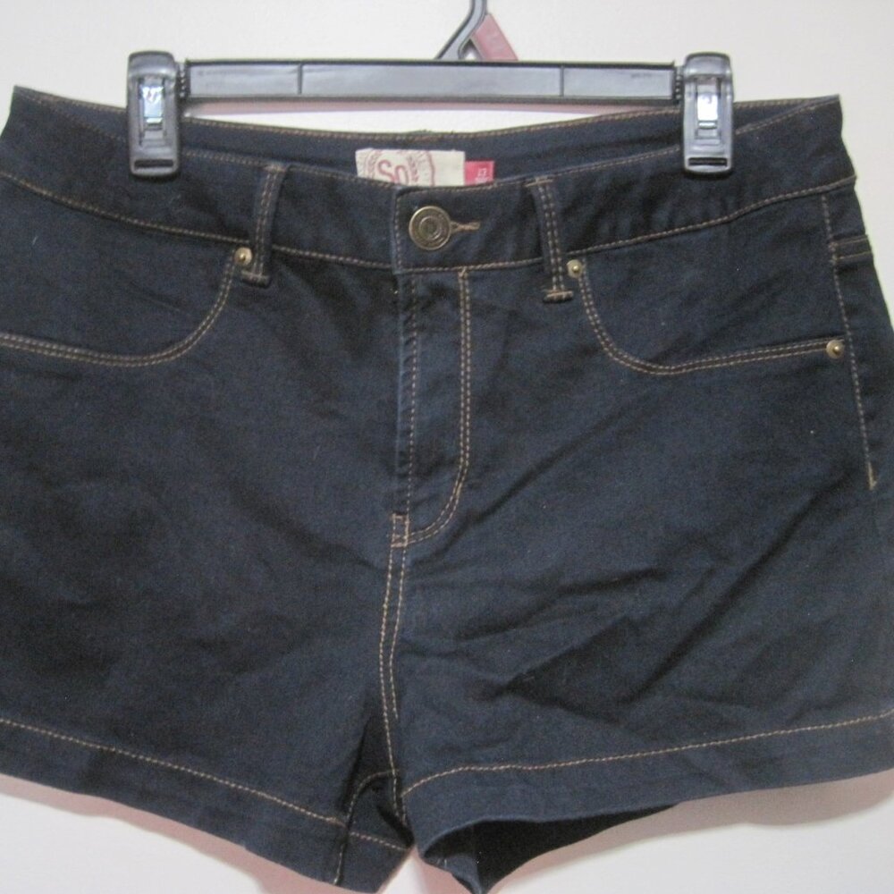 SO Navy Blue Mini Hot Shorts Womens Size 13 Mid Rise Cotton Polyester Flat Front